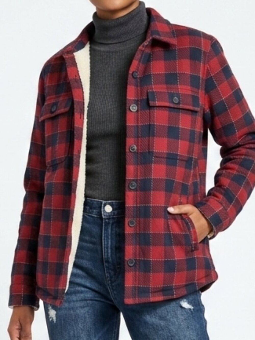 VINTAGE LL BEAN Signature Grunge Sherpa Lined Chamois Plaid Flannel Jacket Small